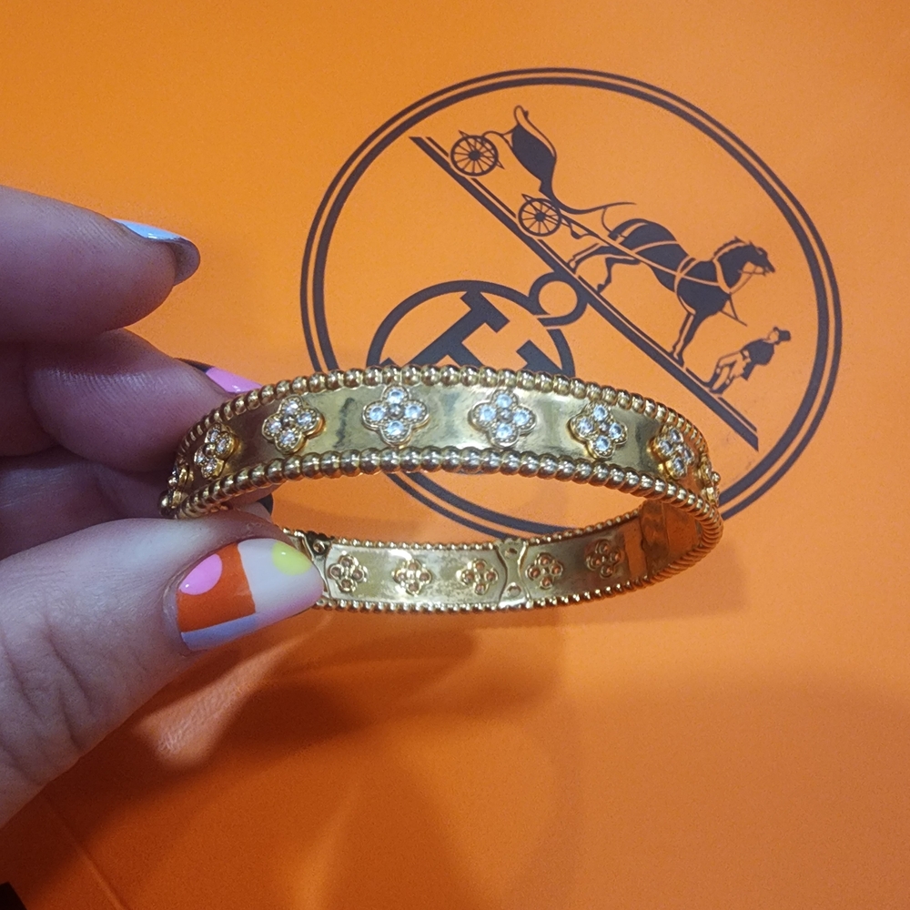 Gold Bangle with Floral Accents